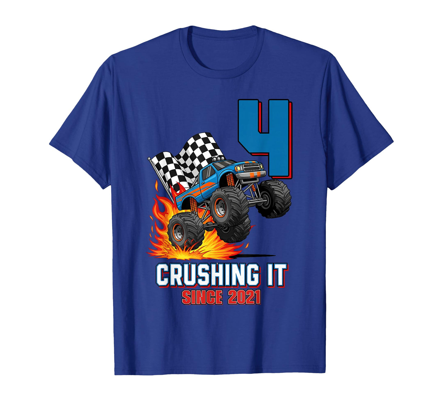 4th Birthday Monster Truck 4 Year Old Boy Born 2021 Kids T-Shirt