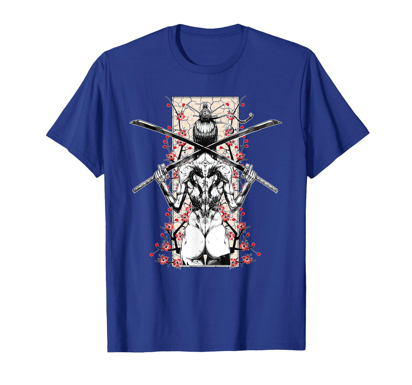 Japanese Samurai Girl and Vintage Sakura Cherry Blossom Gift T-Shirt