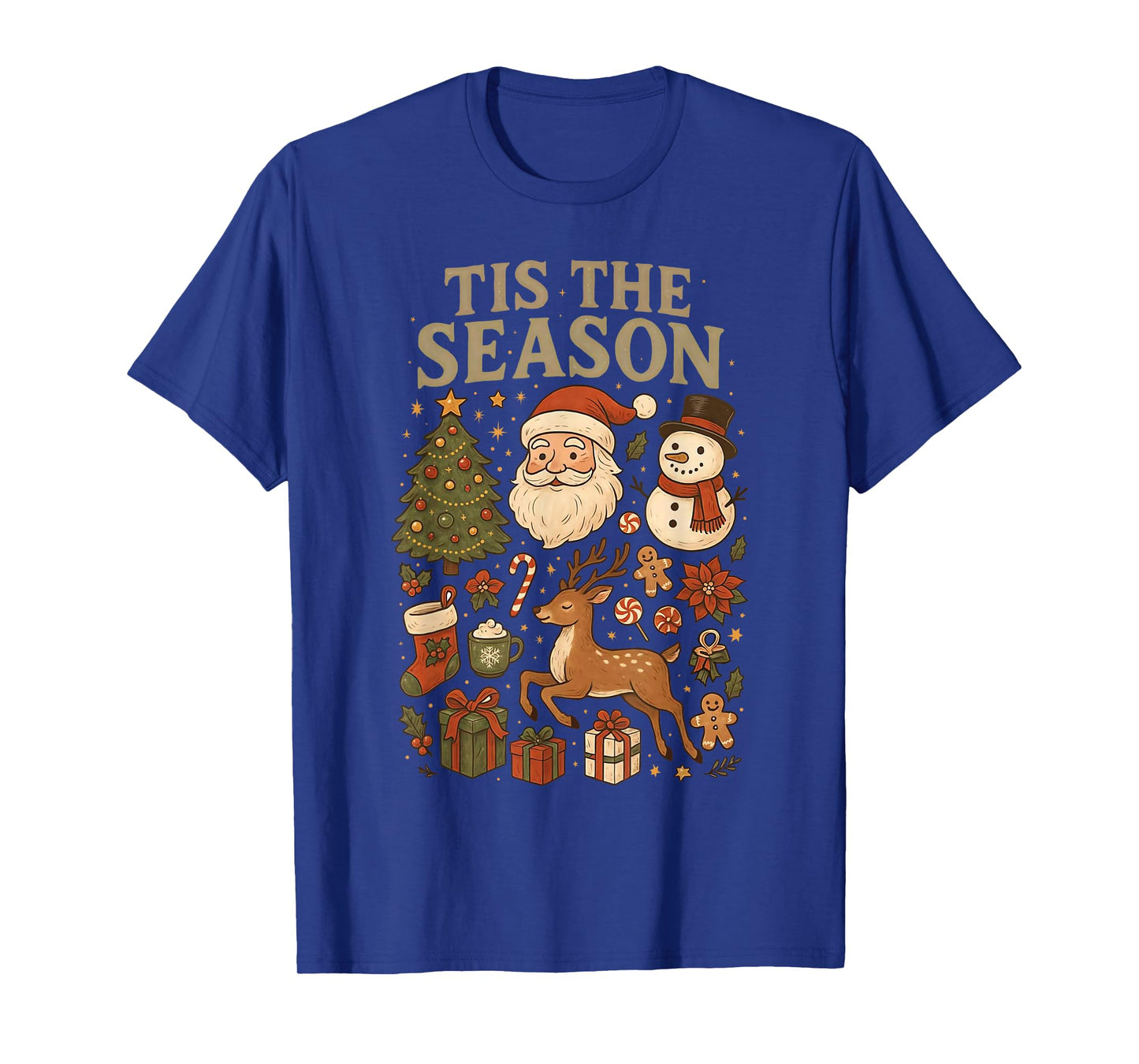 Retro Funny Santa Tis The Season Christmas Doodles Snowman T-Shirt
