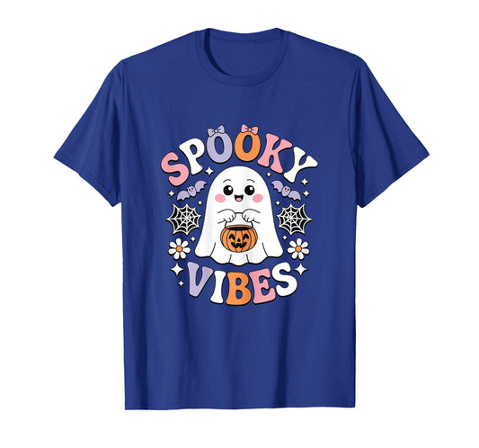 Spooky Vibes Cute Ghost Halloween for Girls Coquette T-Shirt