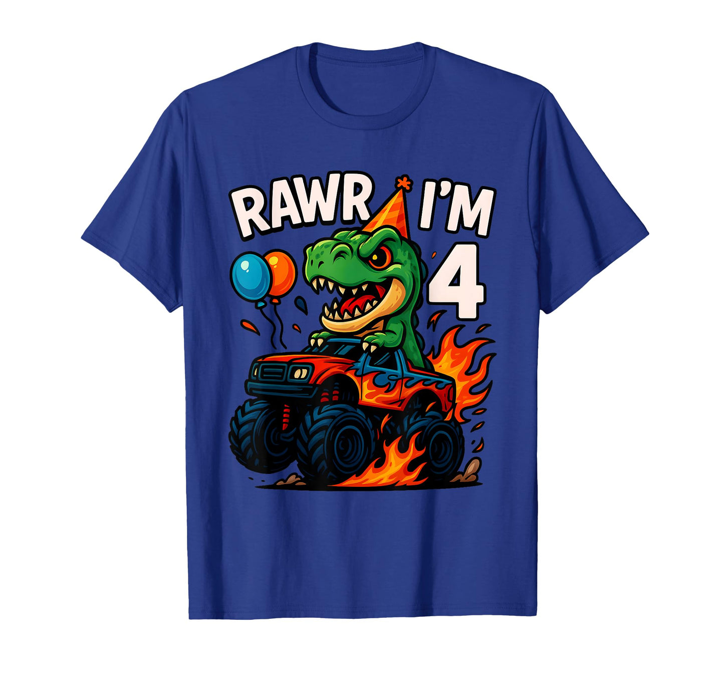 Rawr I'm 4 Fourth Birthday Party T Rex Monster Truck Boys T-Shirt