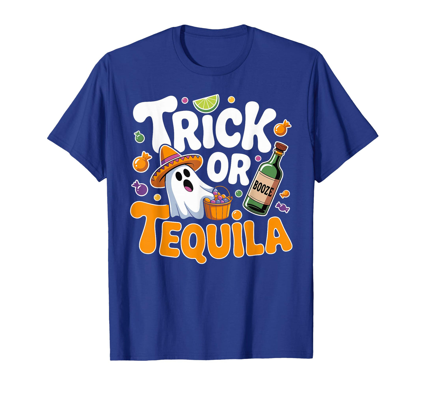 Trick Or Tequila Halloween Ghost Drinking T-Shirt