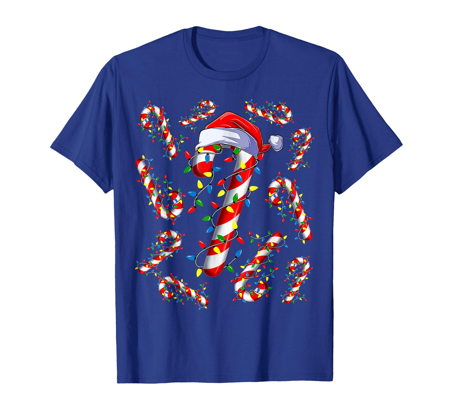 Red and White Candy Cane Santa Christmas Funny Xmas Lights T-Shirt
