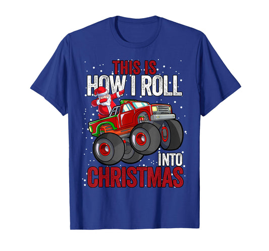 Dabbing Santa Claus Monster Truck Boys Christmas Xmas Truck T-Shirt