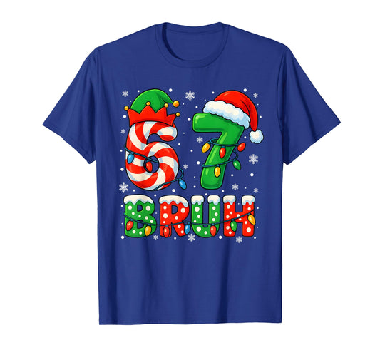 67 Six Seven Bruh 6 7 Meme Funny Christmas Santa Elf Candy T-Shirt
