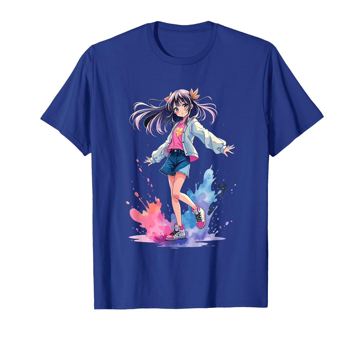 Anime Splash Girl Watercolor Art T-Shirt