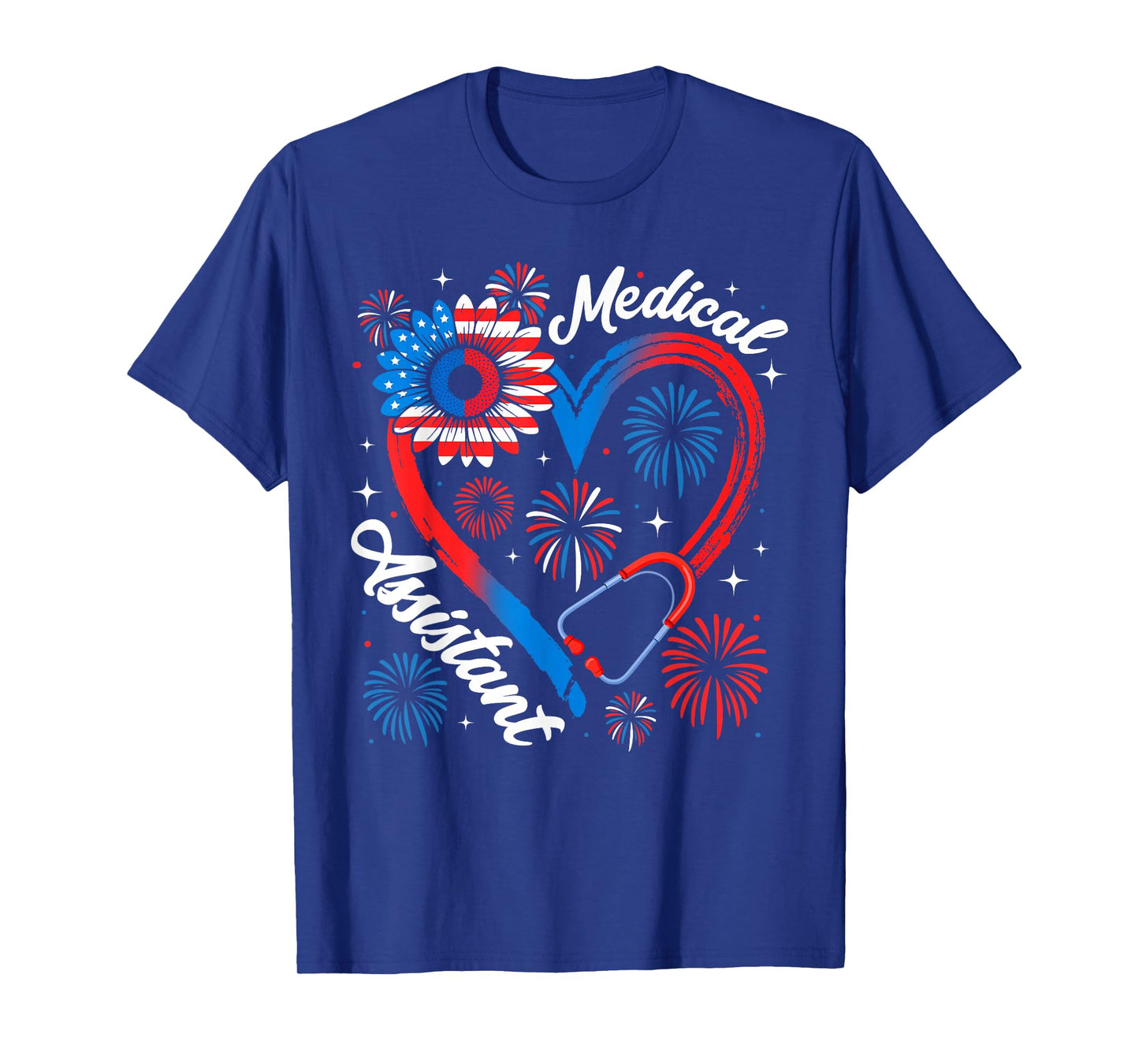 Medical Assistant Sunflower American Flag 4th of July T-Shirt