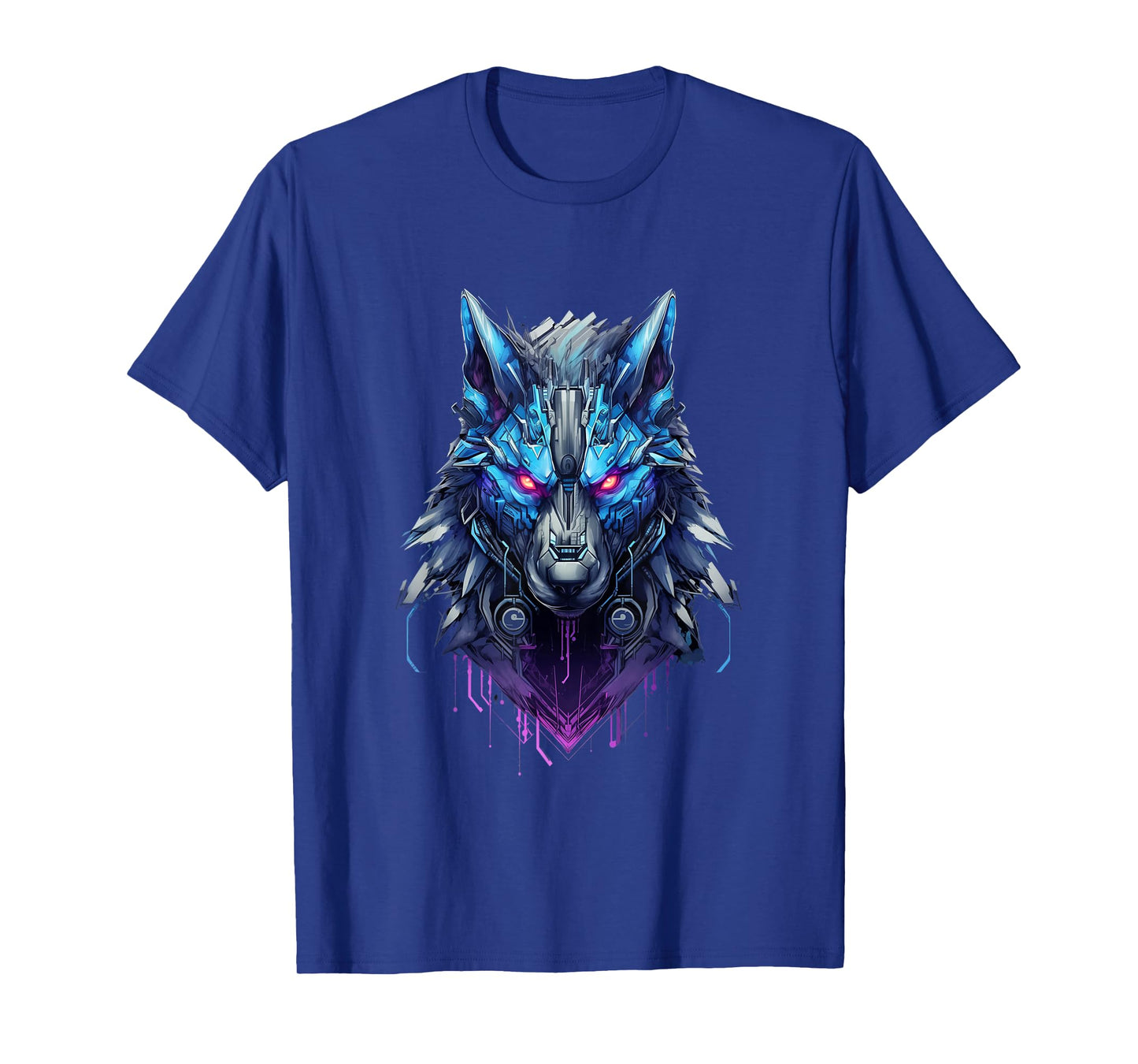 Lone Wolf Howl: Futuristic Cyberpunk Wolf Head T-Shirt