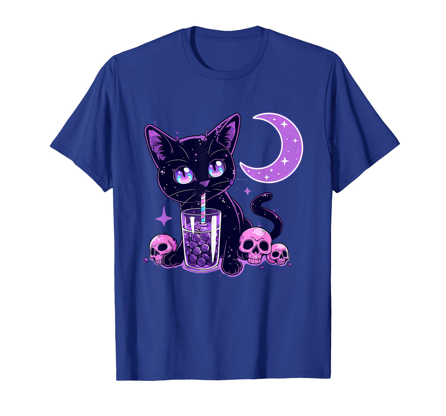Cute Kawaii Cat Drink Boba Tea Purple Pastel Goth Neko Cat T-Shirt