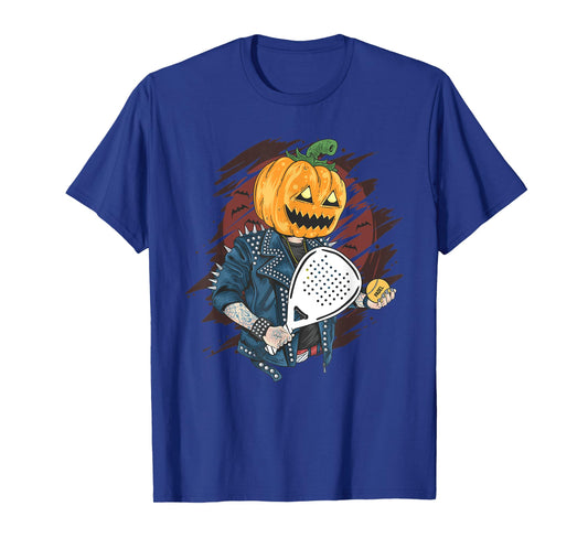 Padel Halloween Pumpkin holding a Paddle Tennis Racket T-Shirt