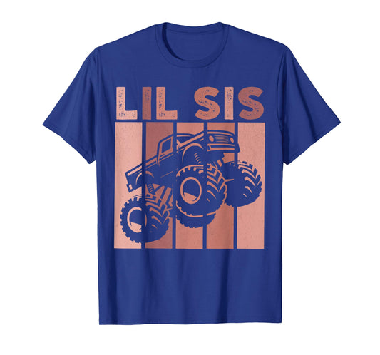 Little Sister Monster Truck Retro Lil Sis Matching Sibling T-Shirt