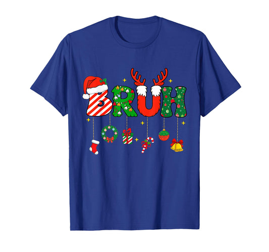 Bruh Funny Christmas Red Plaid Teens Boys Kids Xmas Pajamas T-Shirt