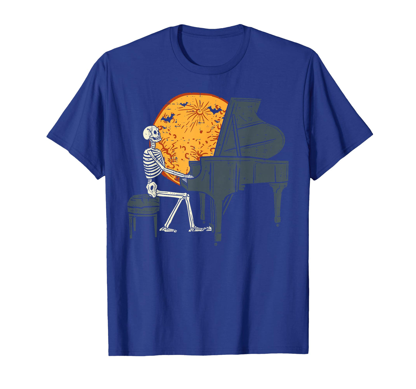 Skeleton Playing Piano Moon Halloween Music Boys Men T-Shirt