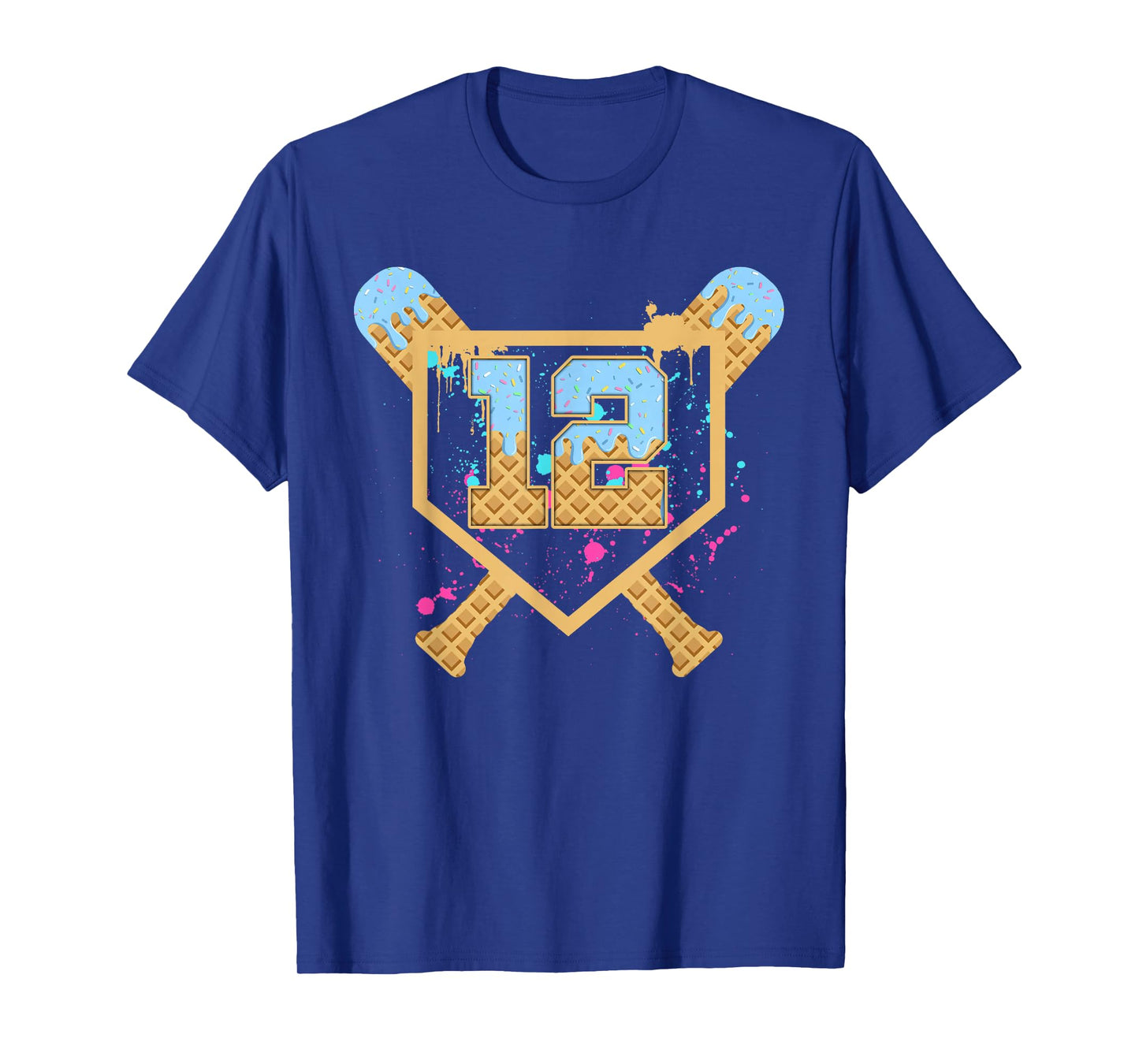 Baseball 12 Year Old Ice Cream Drip 12th Birthday Number 12 T-Shirt