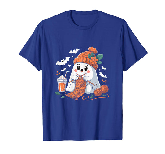 Cute Ghost Crochet Knitting Lover Halloween Coffee T-Shirt