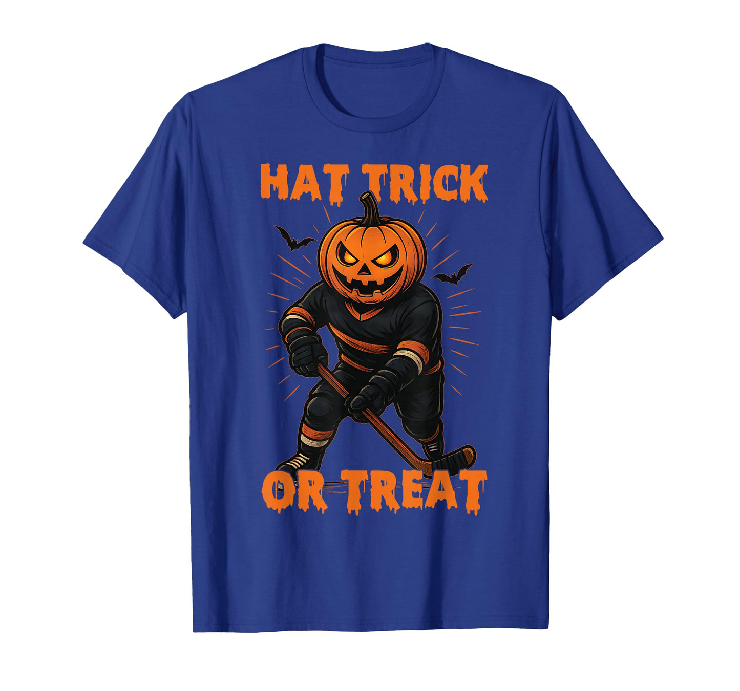 Halloween Hat Tricks or Treat Ice Hockey Pumpkin Player Tee T-Shirt