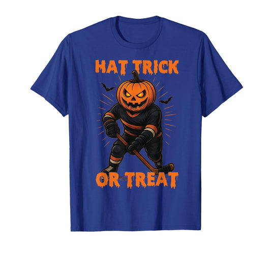 Halloween Hat Tricks or Treat Ice Hockey Pumpkin Player Tee T-Shirt