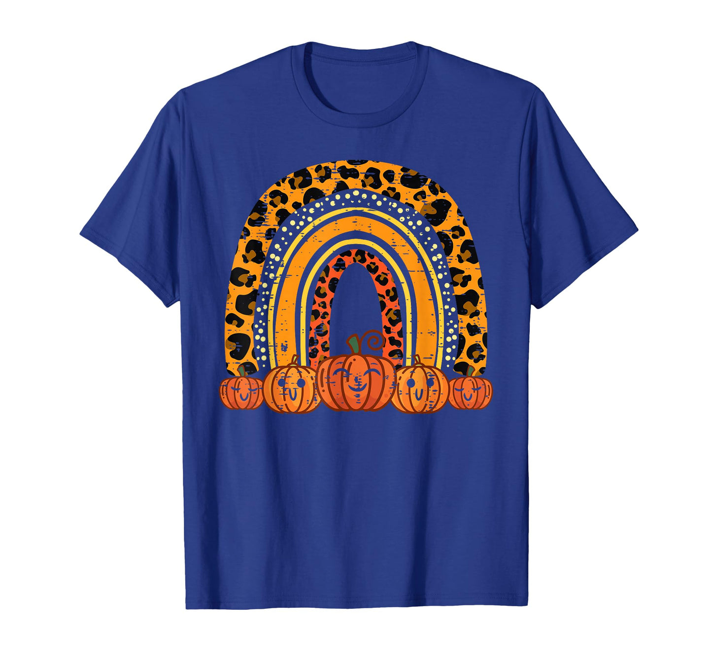 Leopard Rainbow Pumpkins Retro Halloween Costume Women Girls T-Shirt