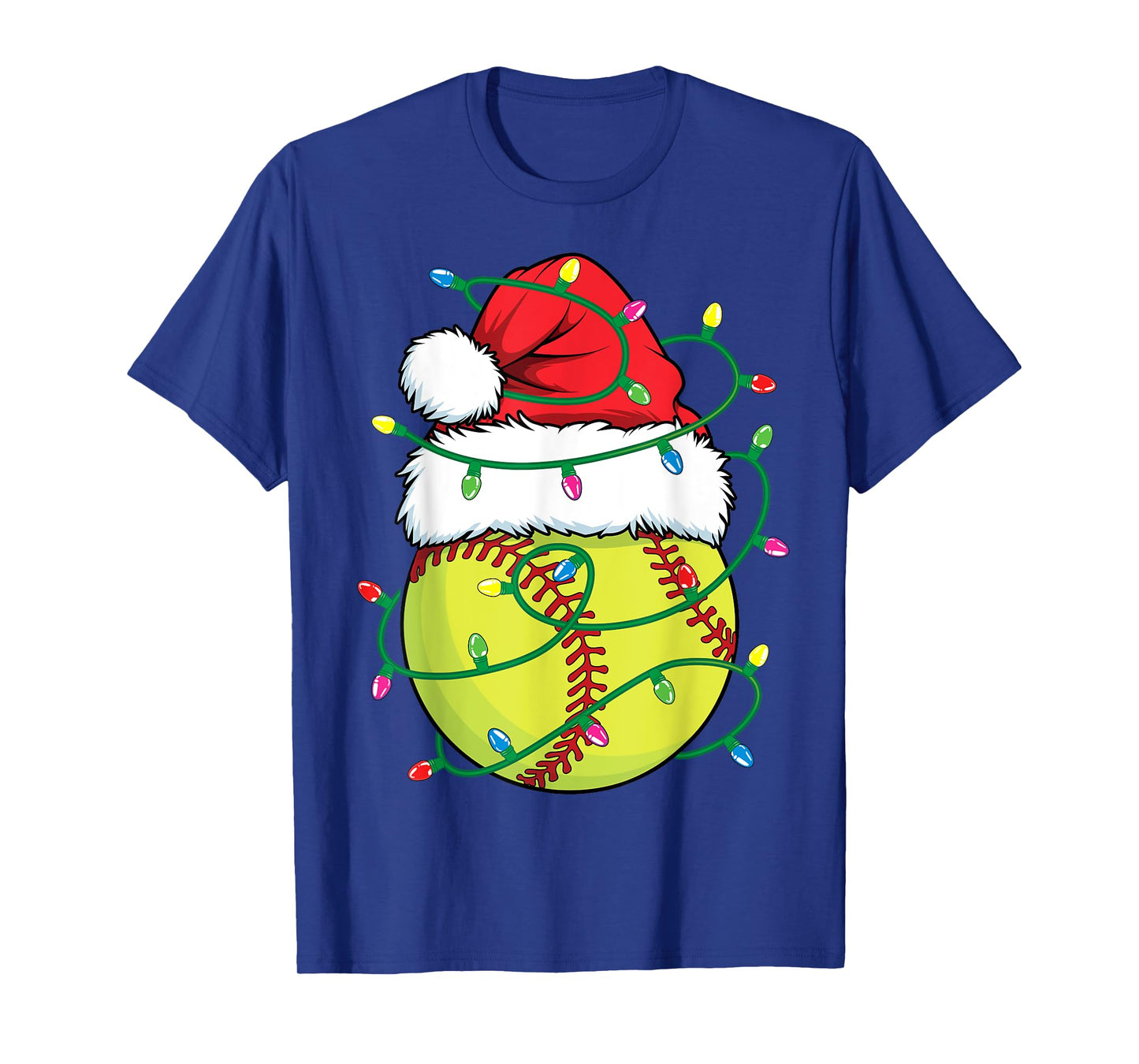 Softball with Santa Hat Men Boys Girls Christmas Xmas Lights T-Shirt