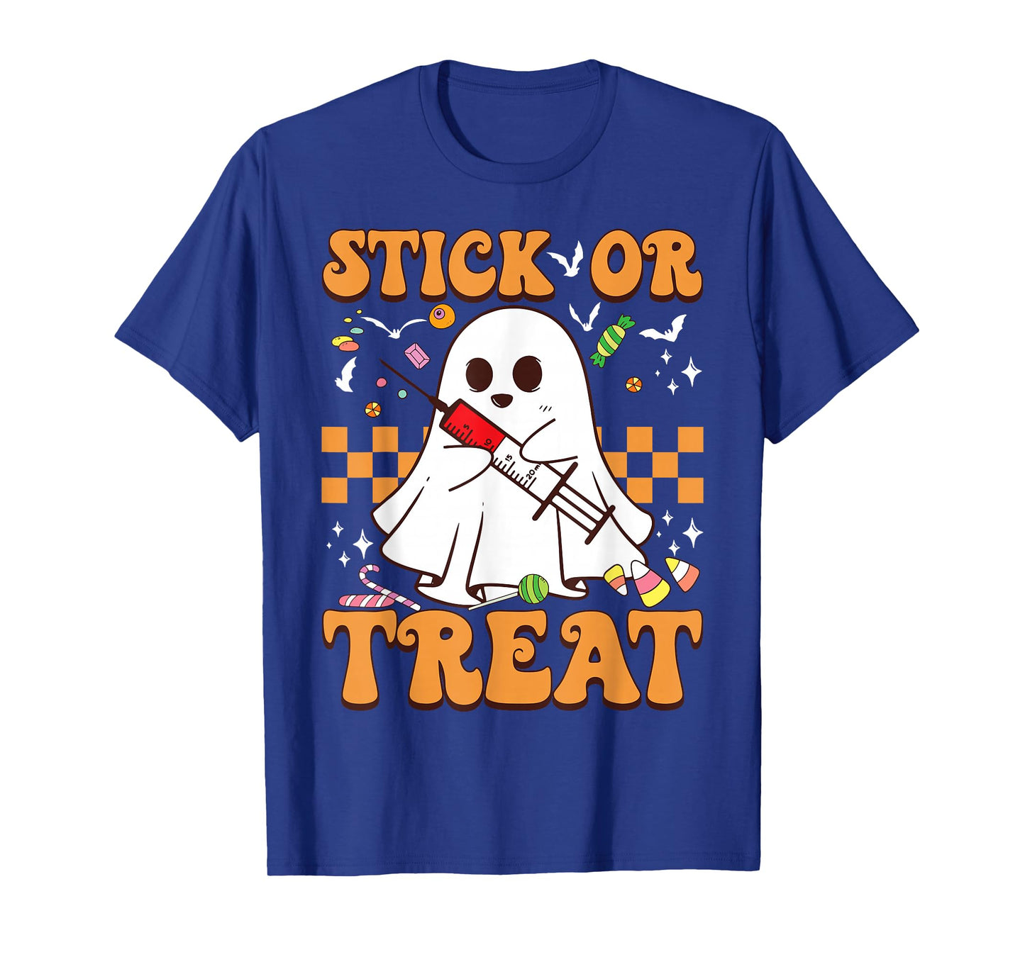Retro Stick Or Treat Cute Ghost Nurse Phlebotomist Halloween T-Shirt