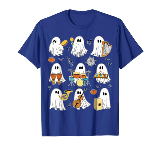 Funny Halloween Ghost Music Teacher Playing Instruments T-Shirt
