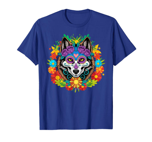 Sugar Skull Wolf Day of Dead Dia De Los Muertos Halloween T-Shirt