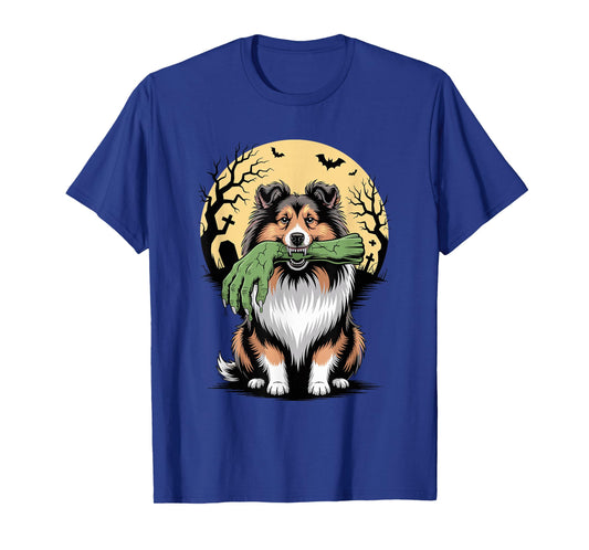 Halloween Moon Zombie Hand Shetland Sheepdog Sheltie T-Shirt