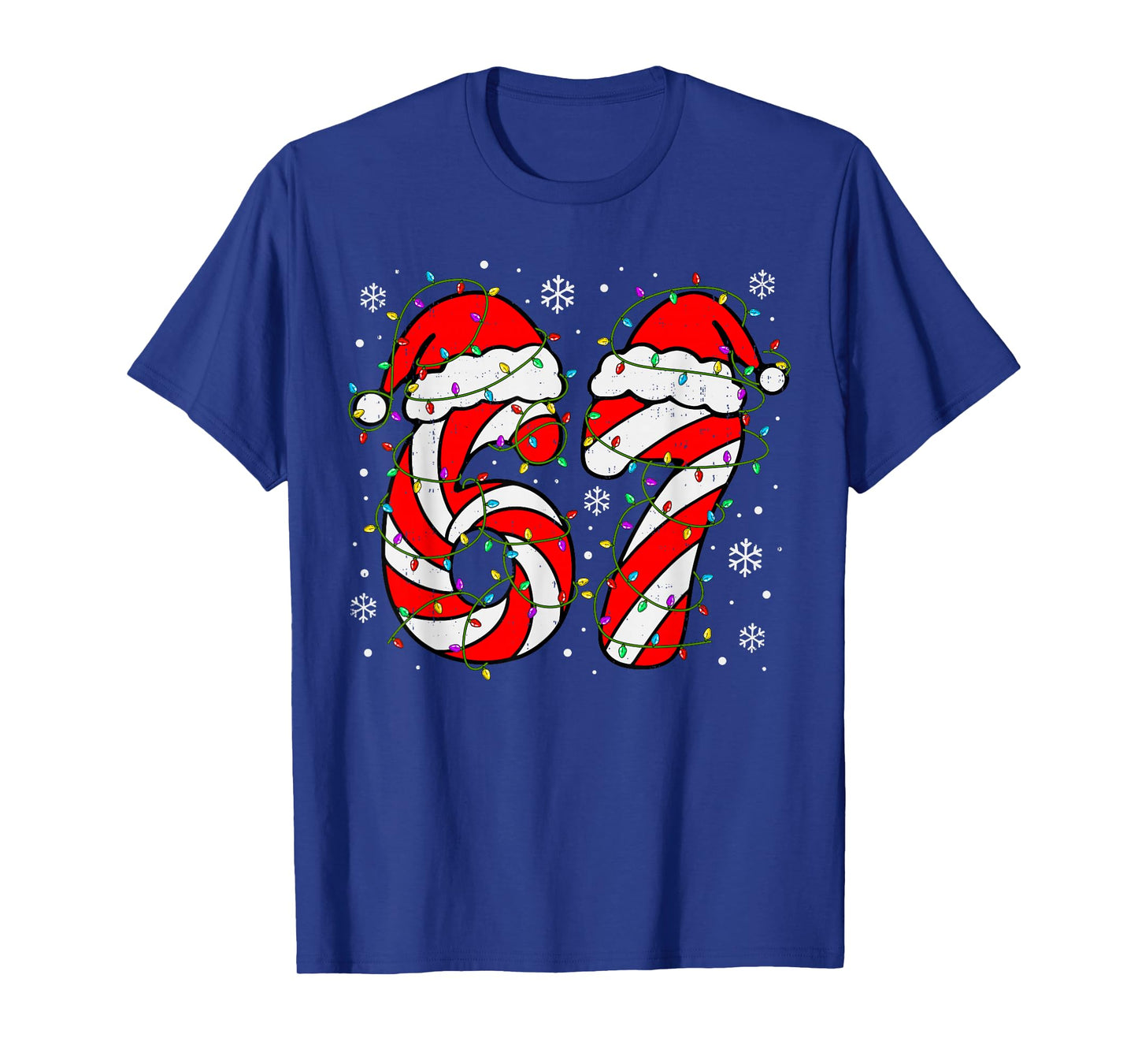 Christmas 67 Candy Cane Six Seven Meme Lights Santa Hat Xmas T-Shirt