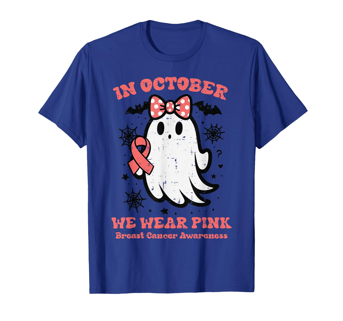 Breast Cancer Ghost Bow October Pink Aware Girls Kids Women T-Shirt