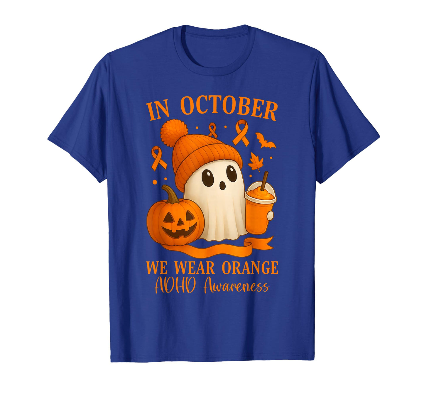 ADHD Awareness in October We Wear Orange Halloween Ghost T-Shirt