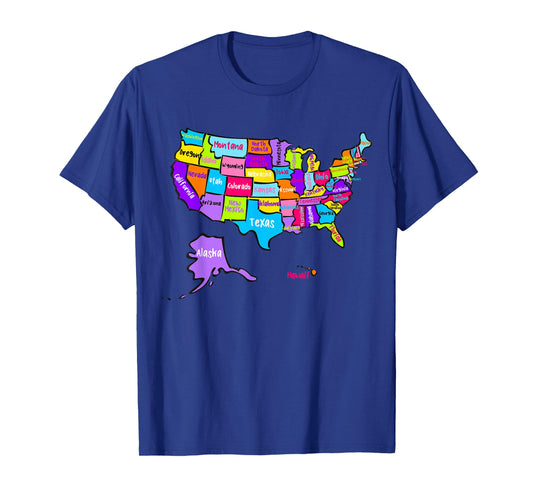 United States of America Colorful Map with State Names T-Shirt