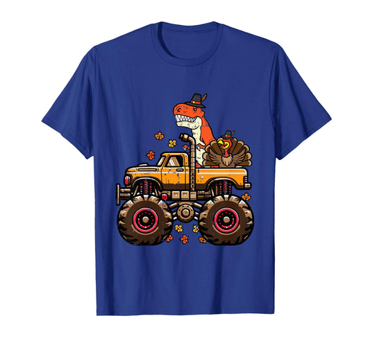 Kids Thanksgiving Dino Monster Truck Trex Fall Boys Kids Toddler T-Shirt