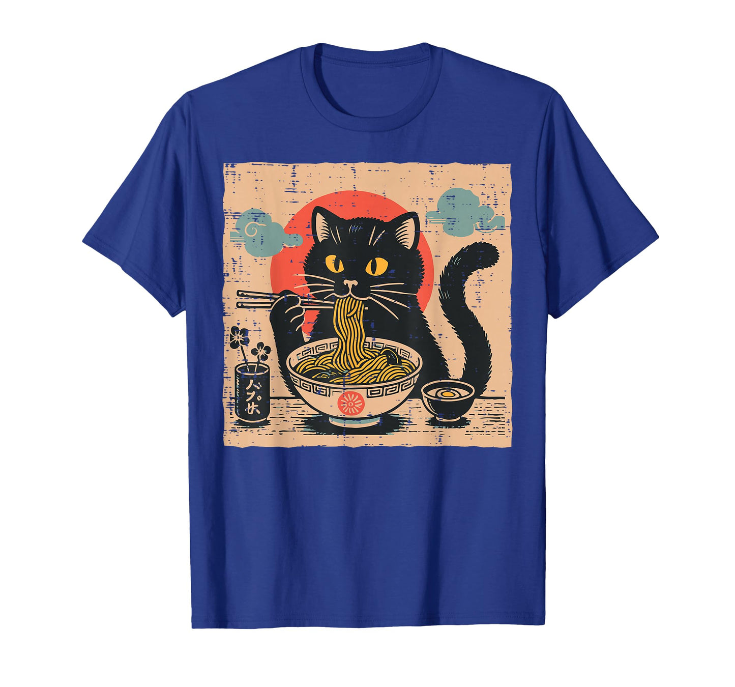 Japanese Black Cat Ramen Sun Retro Kitten Art Women Men Kids T-Shirt