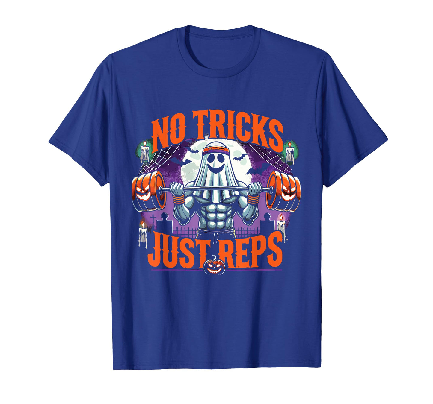 Halloween Workout No Tricks Just Reps Ghost Gym T-Shirt