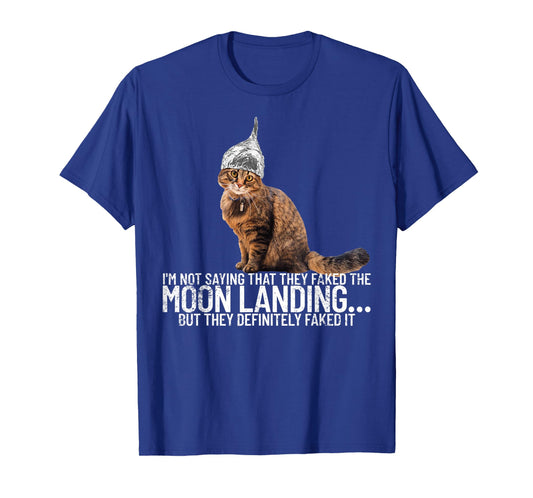 Conspiracy Cat Moon Landing Conspiracy Theory Tin Foil Hat Men Women T-Shirt