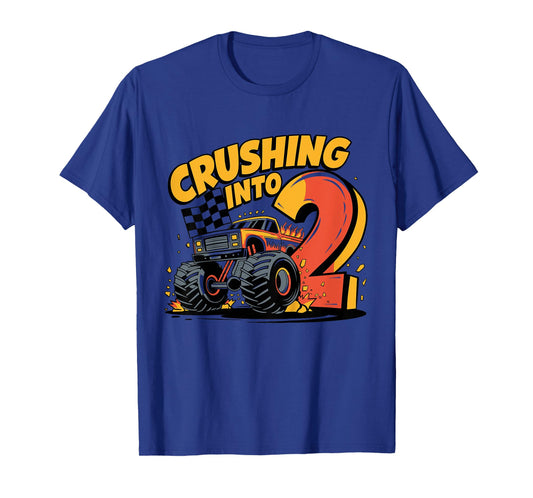 Crushing Into 2 Funny 2nd Birthday 2 Year Old Monster Truck T-Shirt