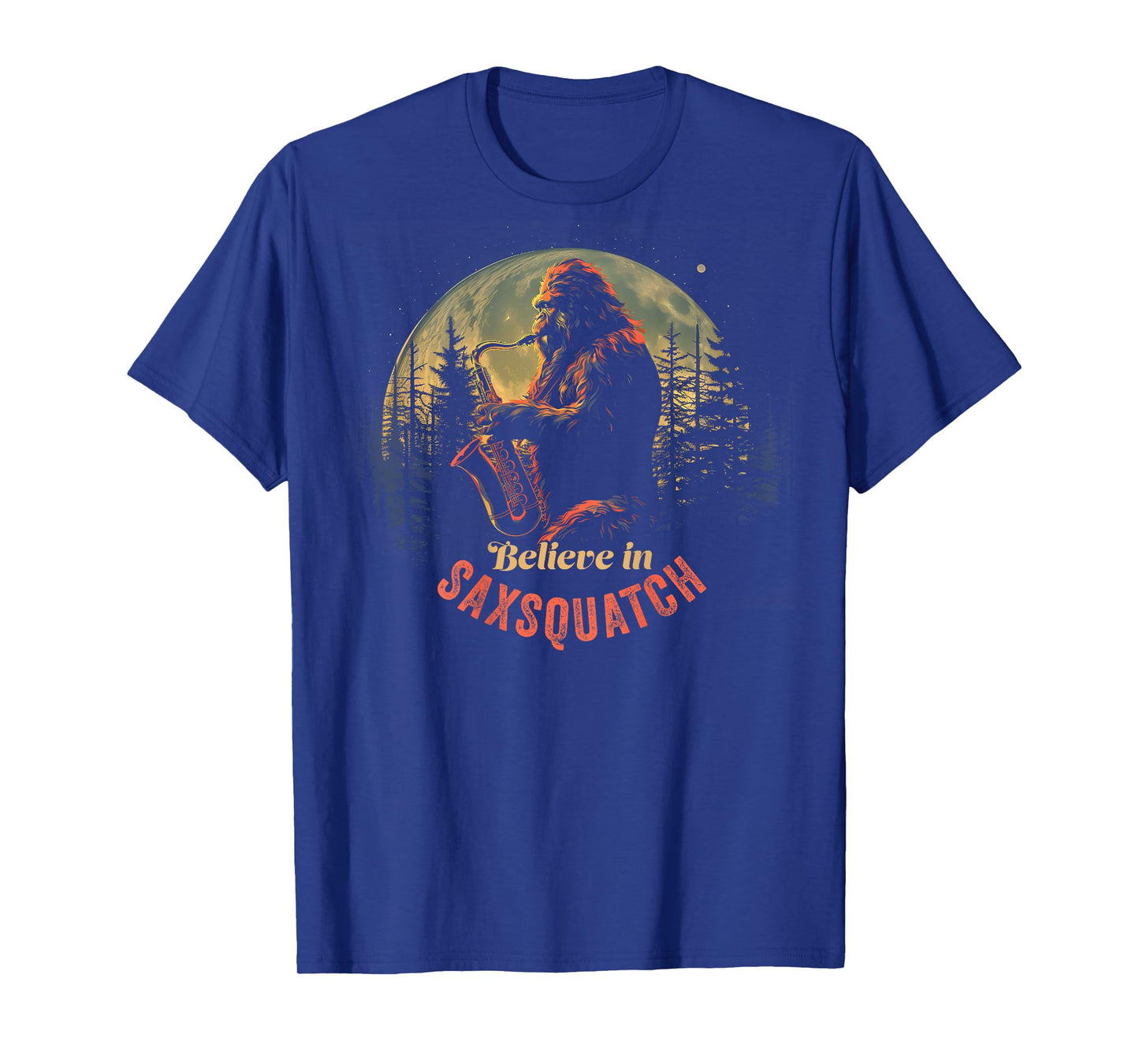 Yeti Bigfoot Playing Saxophone Sax-Squatch T-Shirt Back of T-Shirt
