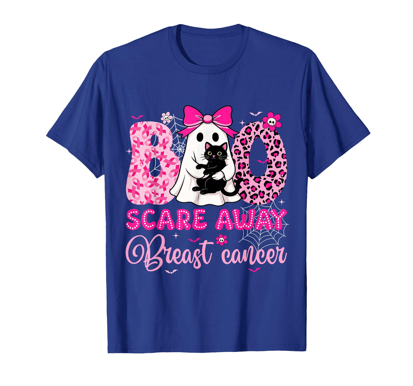 Boo Scare Away Breast Cancer Bow Cat Ghost Halloween Costume T-Shirt