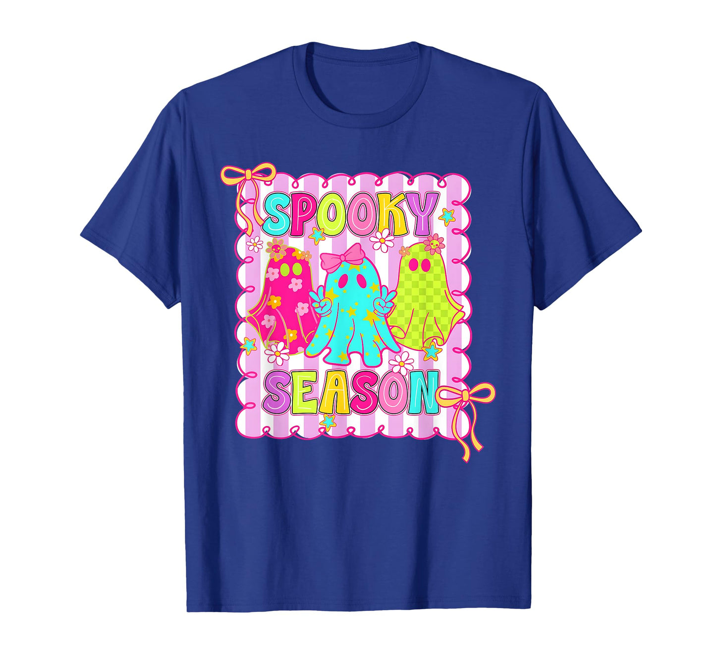 Ghost Spooky Season Coquette Bow Halloween Girl Women Preppy T-Shirt