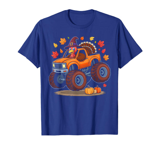 Turkey Monster Truck Thanksgiving Pilgrim Toddlers Boys Kids T-Shirt