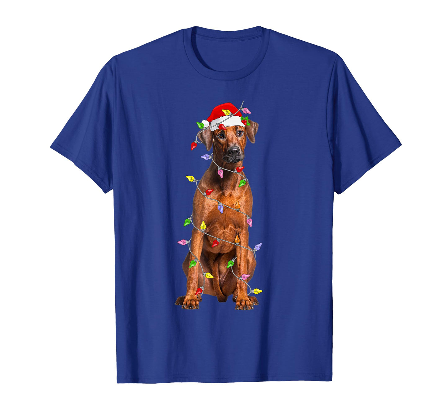 Rhodesian Ridgeback Christmas Santa Hat Lights Pet Dog Xmas T-Shirt