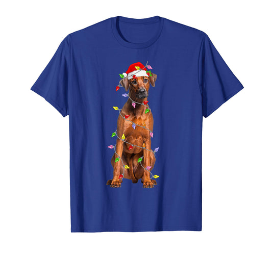 Rhodesian Ridgeback Christmas Santa Hat Lights Pet Dog Xmas T-Shirt