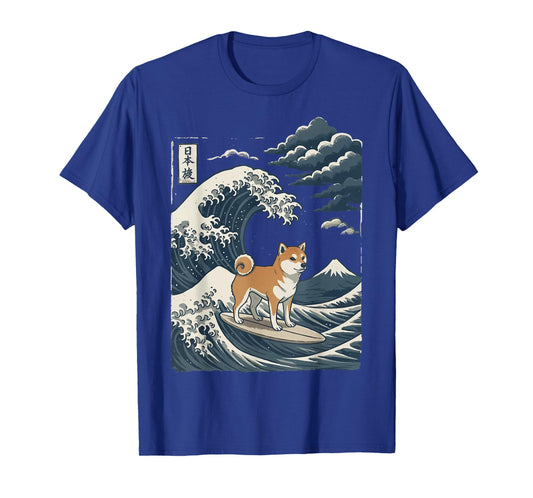 Shiba Inu Surfing Japanese Wave T-Shirt