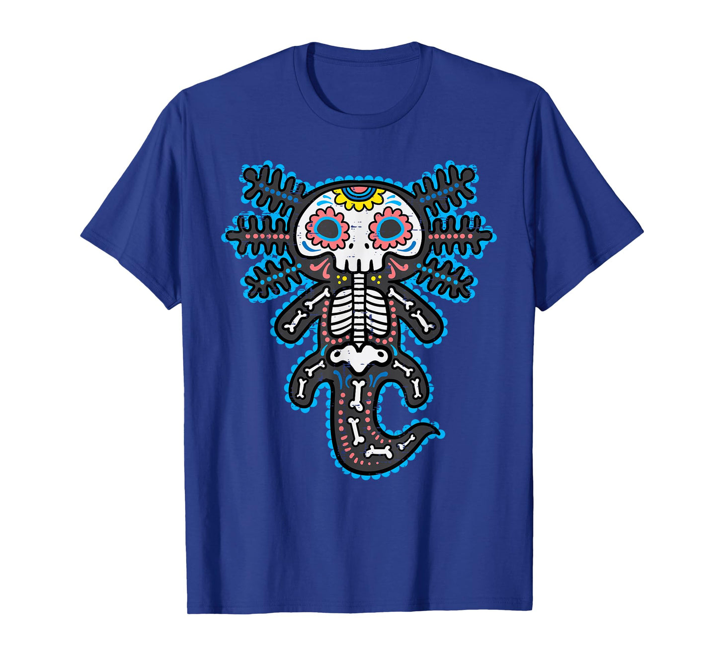 Sugar Skull Axolotl Skeleton Halloween Dia De Los Muertos T-Shirt