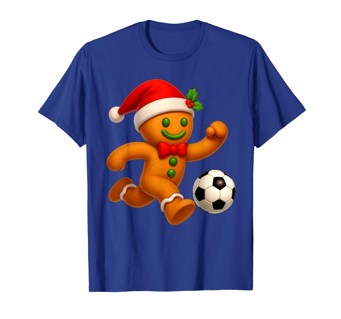 Gingerbread Cookie Playing Soccer Merry Christmas Boys Men T-Shirt