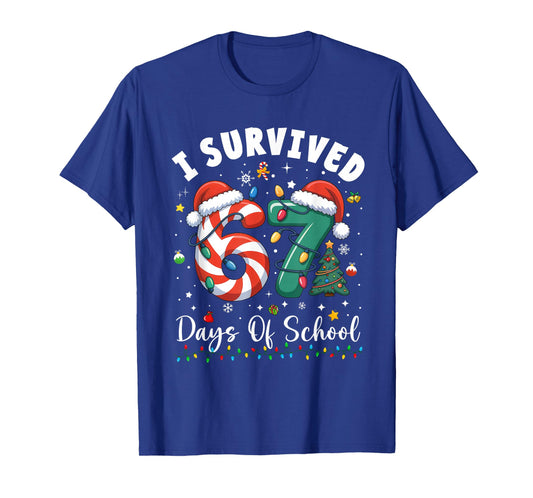 I Survived 67 Days of School Christmas Candy Cane Six Seven T-Shirt