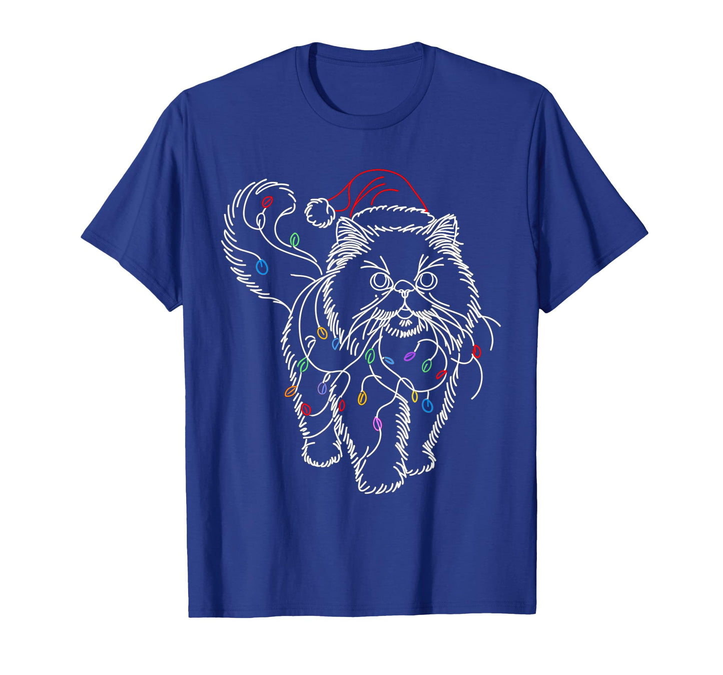Persian Cat Santa Christmas Tree Lights Ugly Pajamas Mom Dad T-Shirt for Men Women Kids