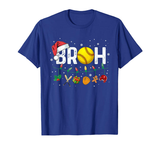Bruh Funny Christmas Softball Teens Boys Kids Xmas Pajamas T-Shirt