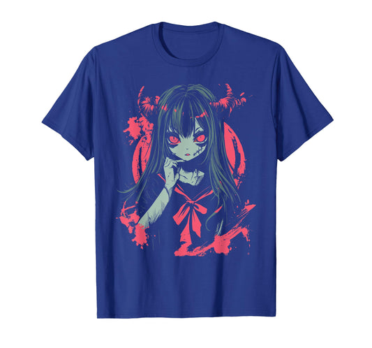 Anime Horror Girl Aesthetic Vaporwave Waifu Japanese Girl T-Shirt