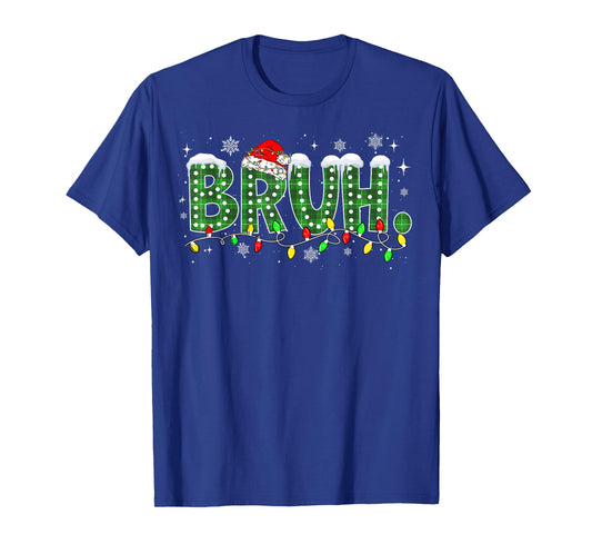 Funny Bruh Christmas Pajamas Plaid Teens Boys Kids Xmas T-Shirt